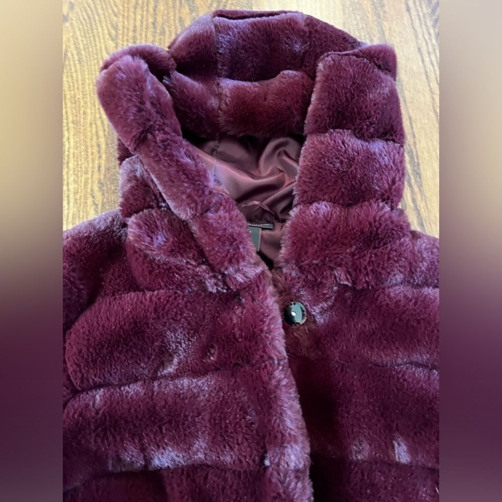 Luxe Velvet Hooded Fur Jacket - Burgundy size Small - Picture 5 of 7